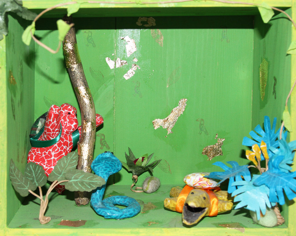 Scène 3D ou Diorama : rencontre gorille, crocodile et cobra dans la jungle