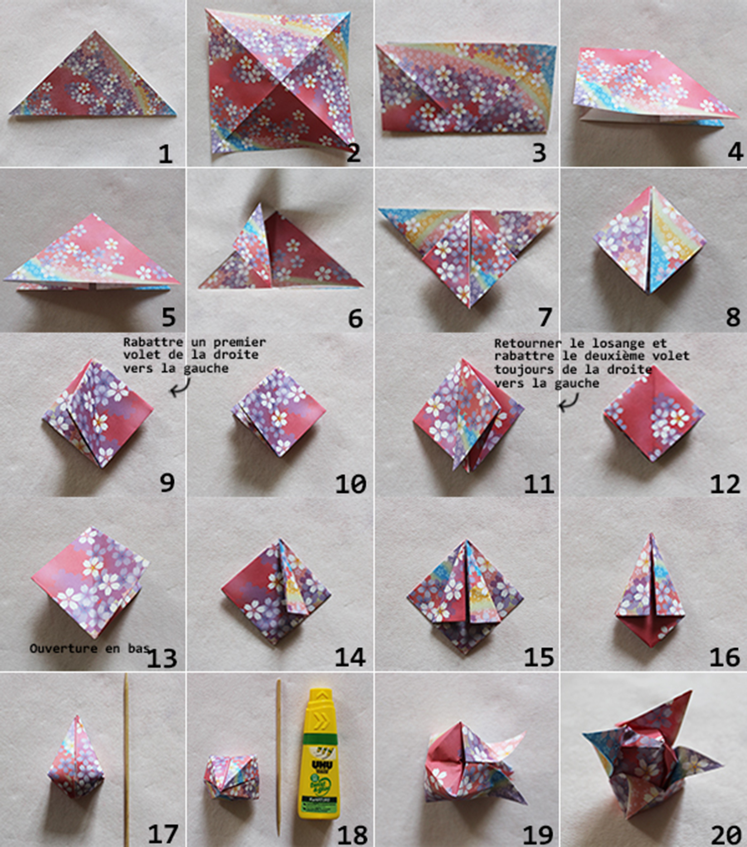Explications Guirlande de fleurs en origami DIY