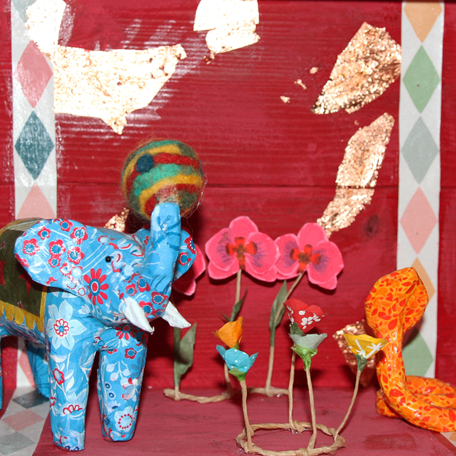 Création de tableau 3D, Scène de cirque avec éléphant et cobra