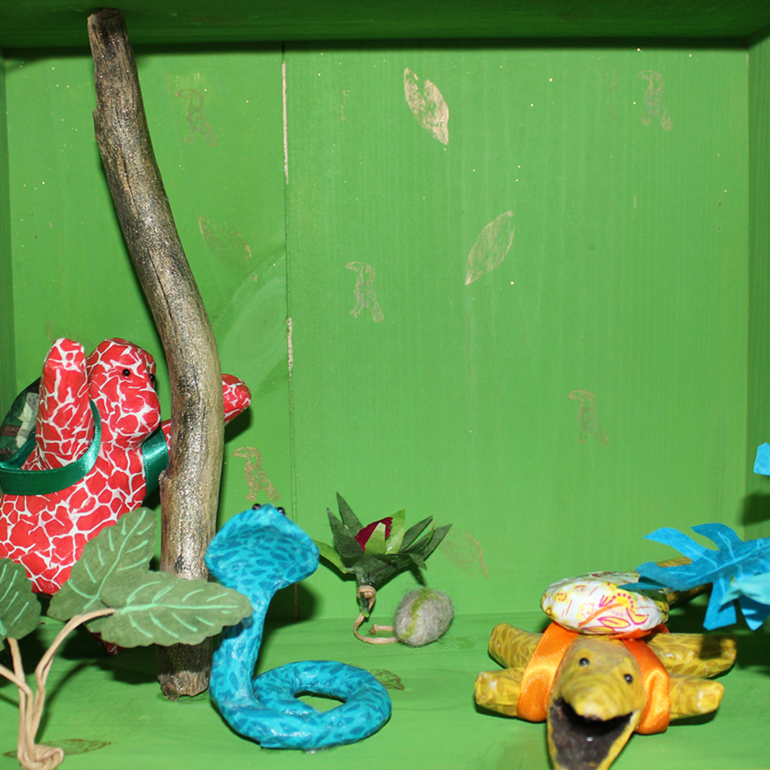 Création de tableau 3D, Scène avec gorille, cobra et crocodile dans la jungle