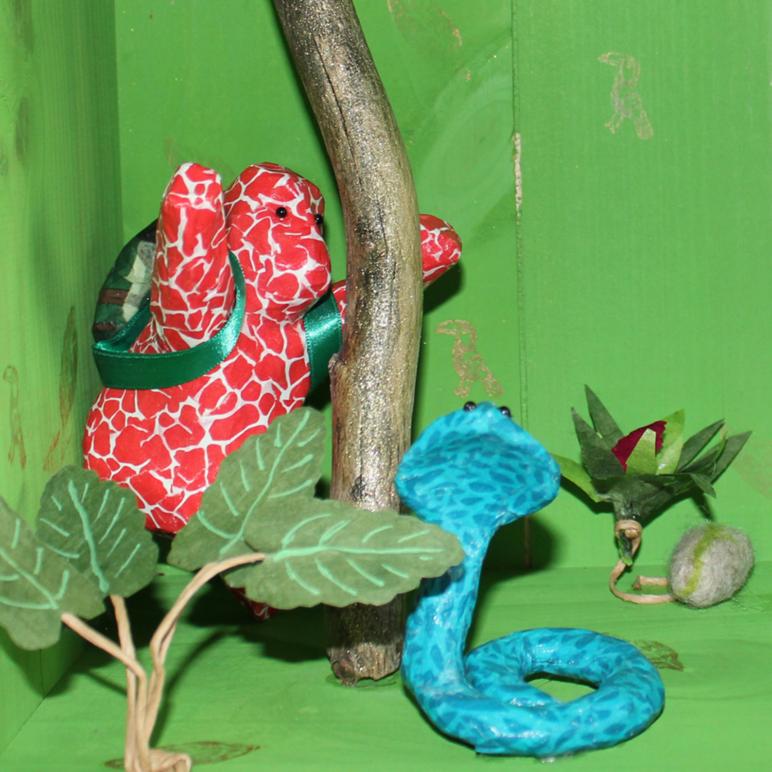 Création de tableau 3D, Scène avec gorille, cobra et crocodile dans la jungle