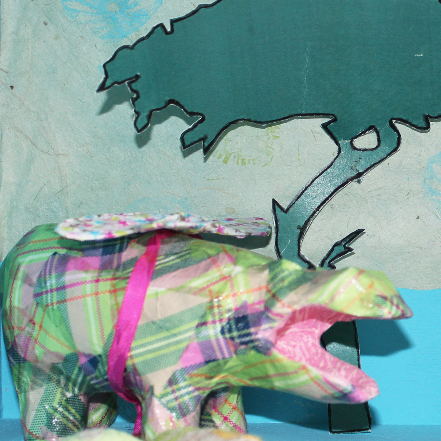 Création de tableau 3D, Scène avec hippopotame et flamant dans la savane