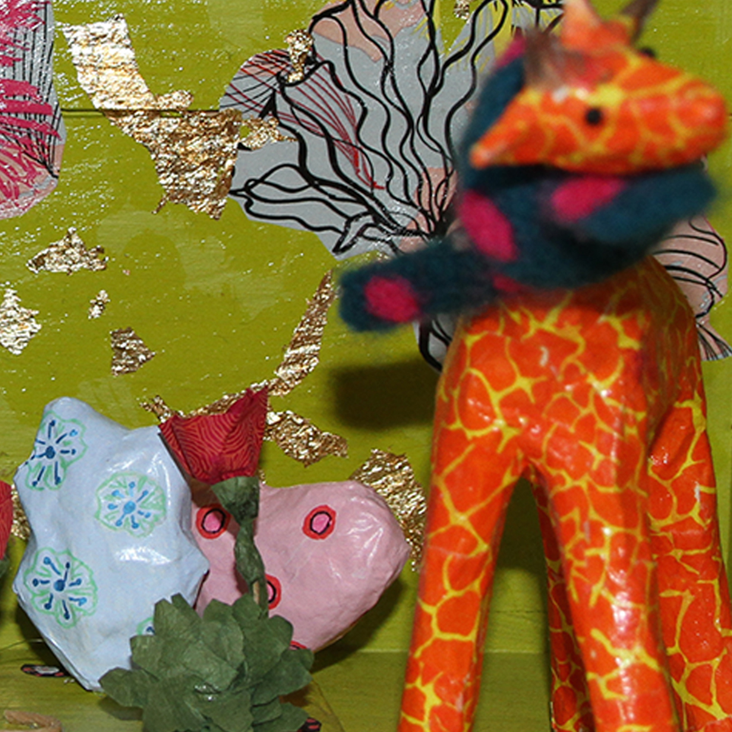 Création de tableau 3D, Scène de savane avec girafe et hippopotame
